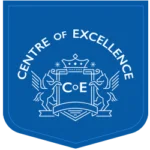 Blue shield-shaped logo with Centre of Excellence written in white above a crest featuring two rearing horses, a crown, and the initials CoE in the center, representing the prestigious Centre of Excellence. reticular activating system exercises