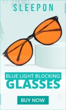 Sleepon - Blue Light Blocking Glasses Sleepon - Blue Light Blocking Glasses with orange lenses on display. Features BUY NOW and BLUE LIGHT BLOCKING GLASSES text, highlighting the advanced eye protection benefits of Sleepon eyewear.