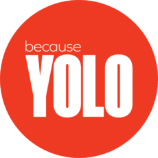 A red circle with the words because YOLO in bold white text, featuring because in small letters above the large, capitalized YOLO—perfect for those who believe in living boldly and embracing DNA Health.