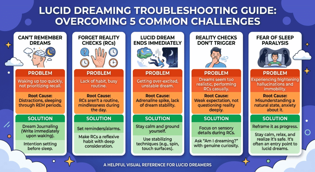 Troubleshooting guide for lucid dreaming challenges: 5 common issues with root causes and practical solutions for each problem